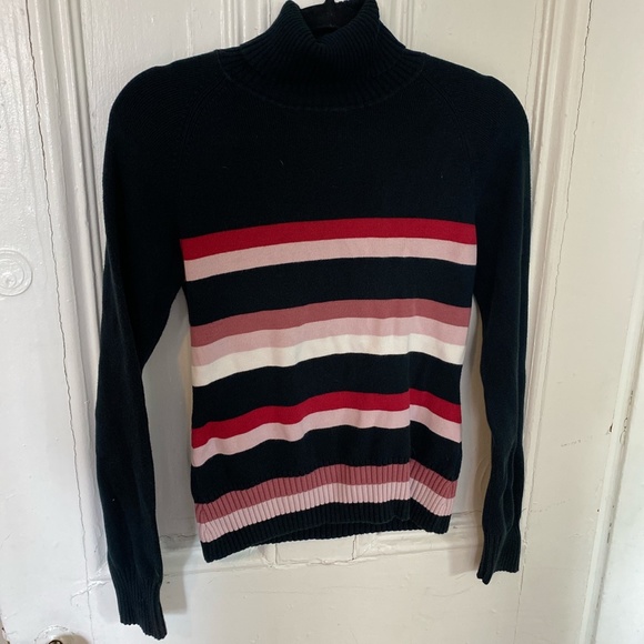 Y2K RIBBED STRIPED TURTLE NECK SWEATER - Picture 2 of 3